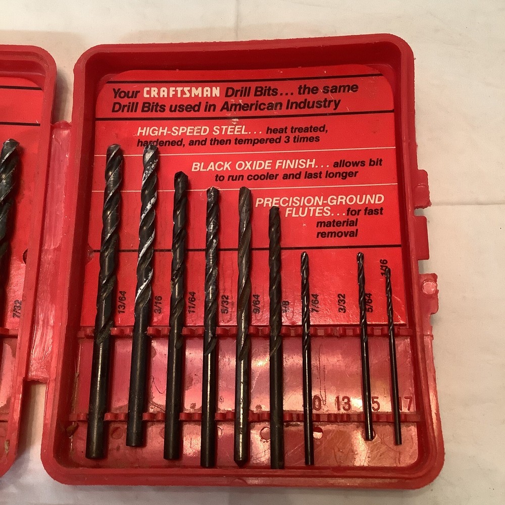 VTG Sears Craftsman 16 Piece Drill Bit Set 1/16-5/16 MISSING 3/32 No Bar Code