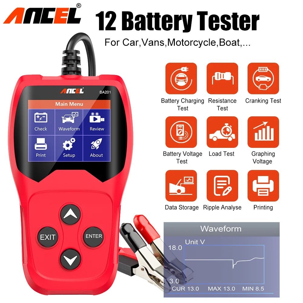 12V Battery Load Tester Auto Digital Analyzer Alternator Cranking Charging Test