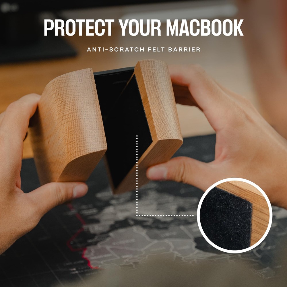 COREMINDED Adjustable Vertical Laptop Stand for Desk, Single, Solid Walnut