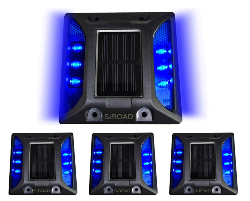 SIROAD Solar Driveway Deck Light, IP68 Waterproof 4 Pack, Blue