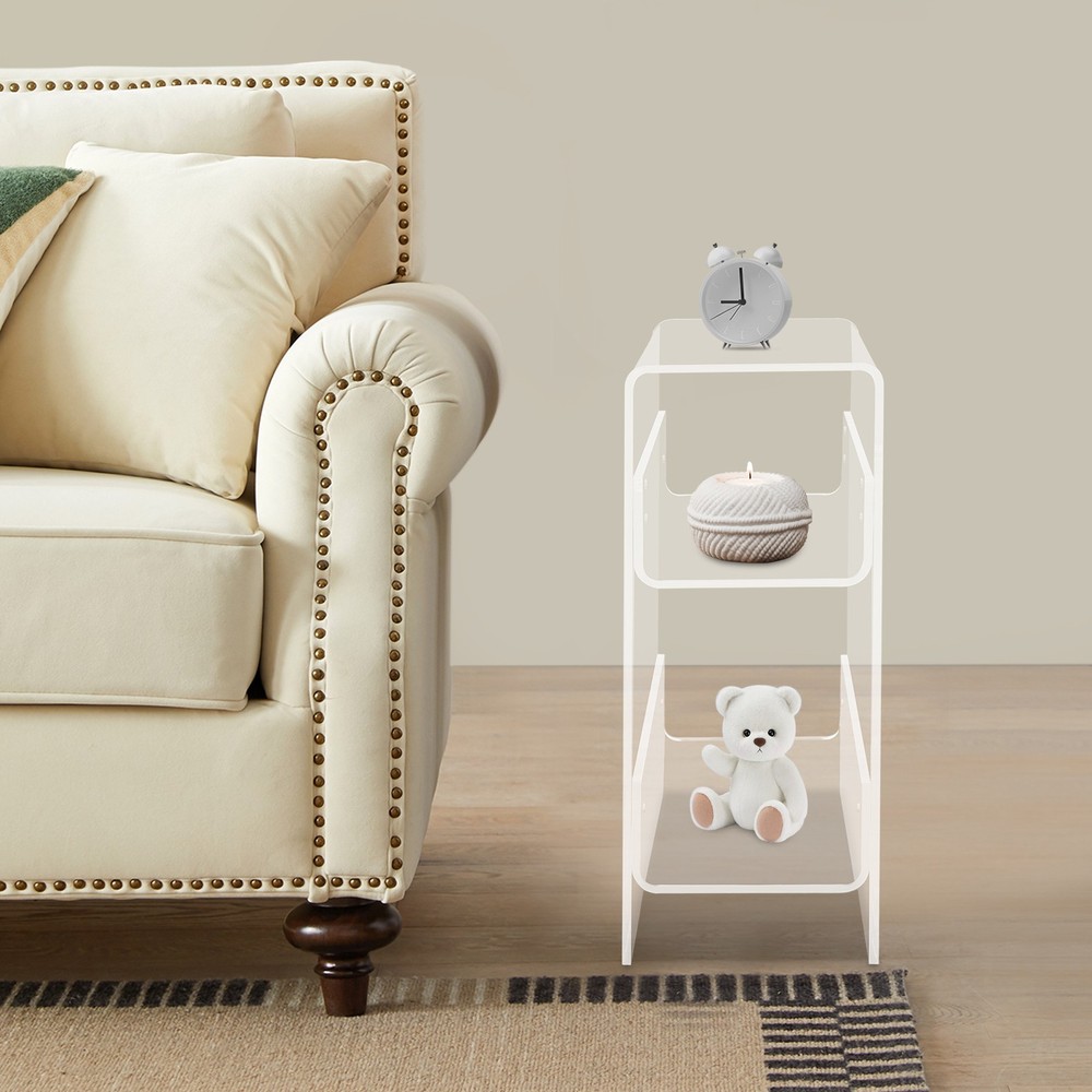 Side Table, Narrow End Table for Small Spaces, 3-tier Clear Acrylic Side Table