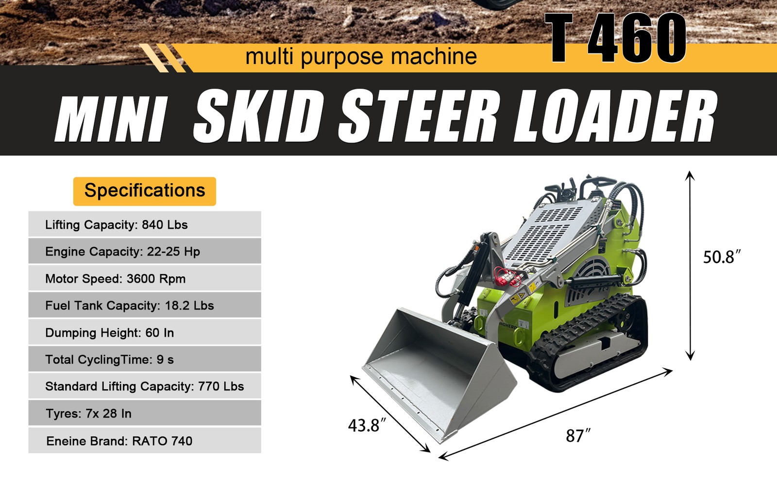 Upgraded 2025 Brand New 25HP Mini Skid Steer Track Loader Twin Cylinder US Stock