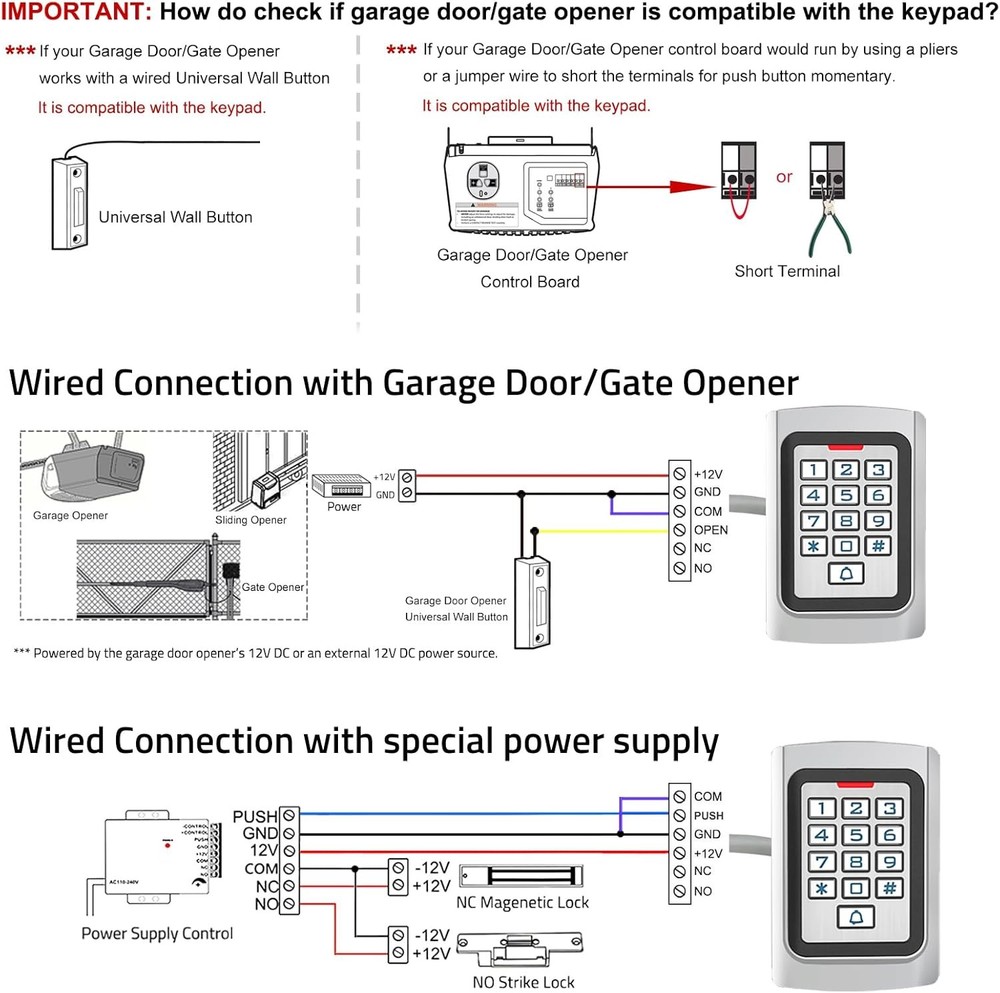 Wired Access Control Keypad Waterproof Keyless Entry System for Garage Door