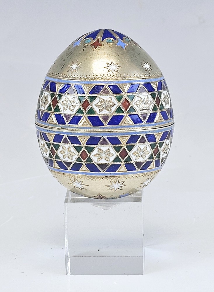 Fine 19C Russian Silver Champleve Enamel Easter Egg