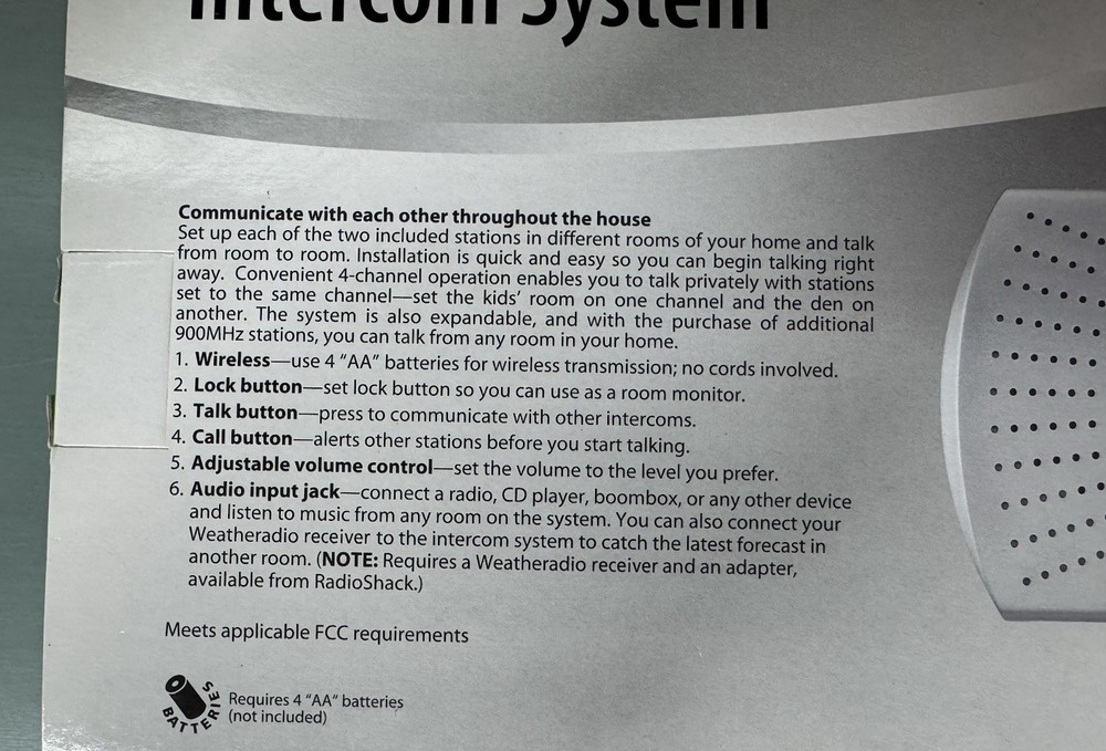 Radioshack 900MHz Wireless Audio Intercom System READ
