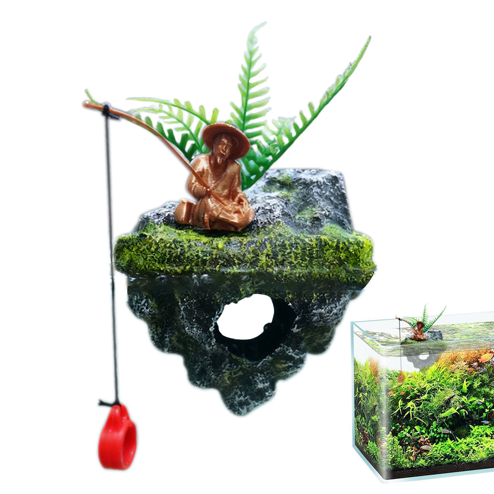 Aquarium Decorations Resin Realistic Small Floating Fisherman Island Fish