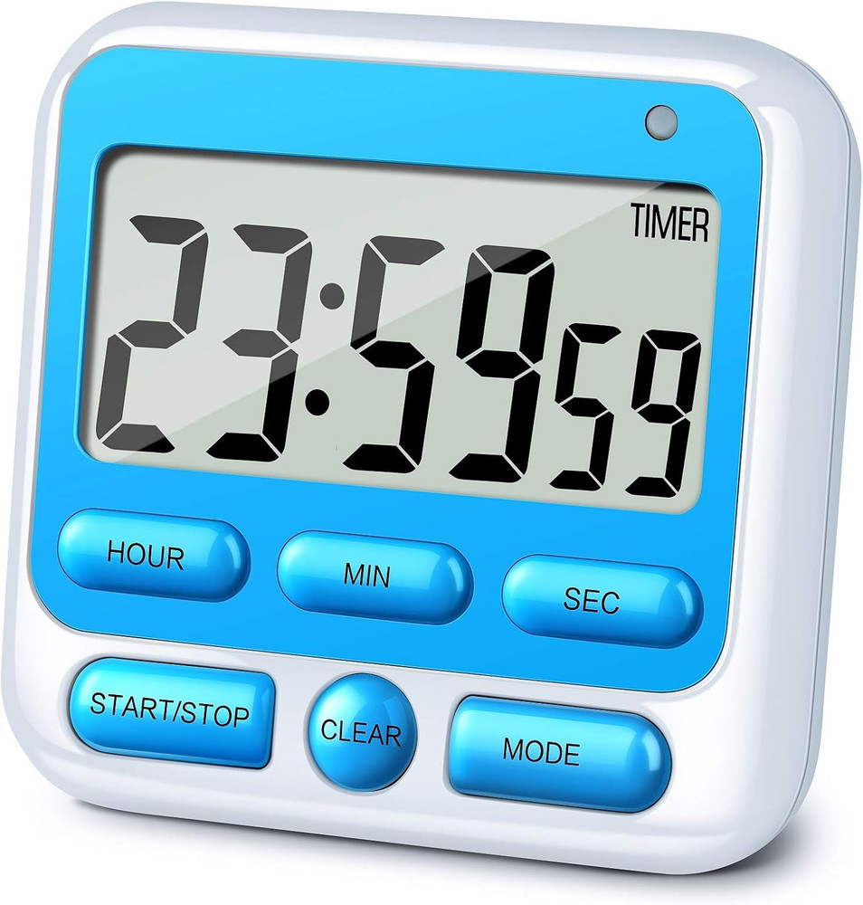 Digital Kitchen Timer with Mute/Loud Alarm Switch On/Off Switch, 12-Hour Clock &