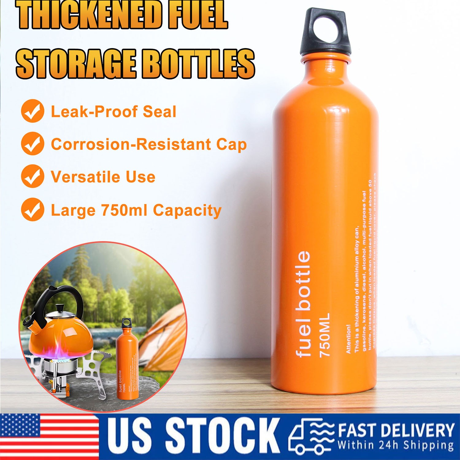 Portable Outdoor Fuel Tank Reserve Bottle Petrol Gasoline Oil Storage Can 750ml