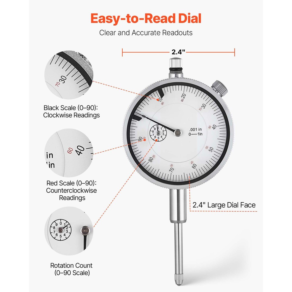 Uimoso Test Dial Indicator Flexible Arm 0.001" Precision 0-1" Measure Range