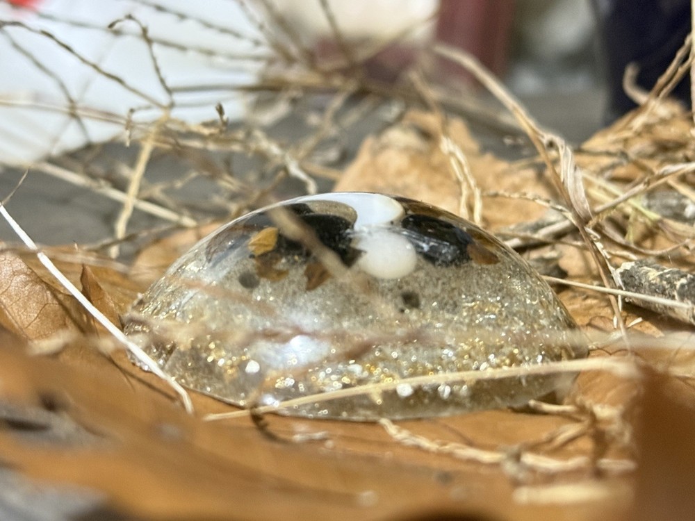 Small Orgone Dome – Copper, Gold & Silver Flakes, Healing Crystals