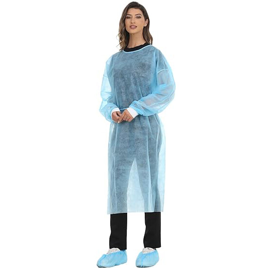 Case of 105 Disposable Isolation Gown with Knit Cuff Blue Dental-Medical
