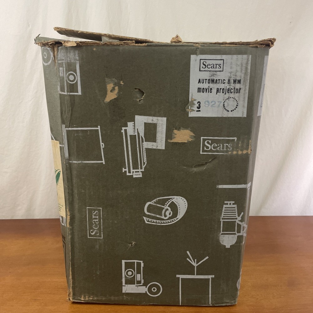 Vintage Sears Automatic 8mm Projector Tested Working, Needs Bulb Original Box