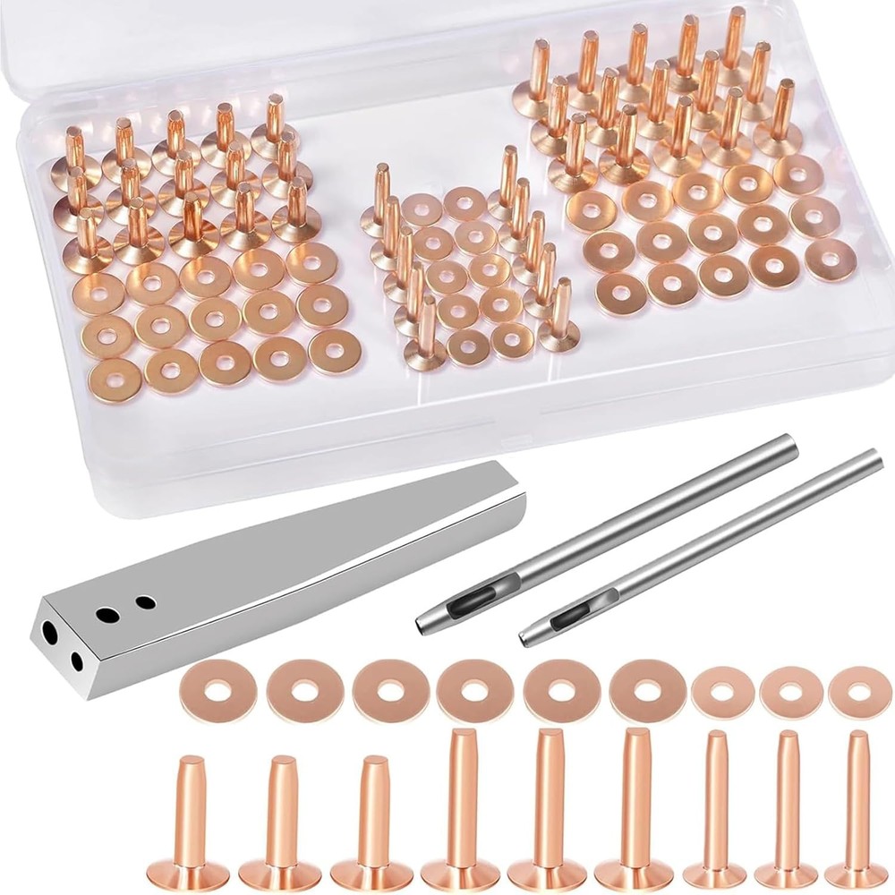 Copper Rivets and Burrs Leather Rivet Fastener Setting Tool 84Pcs