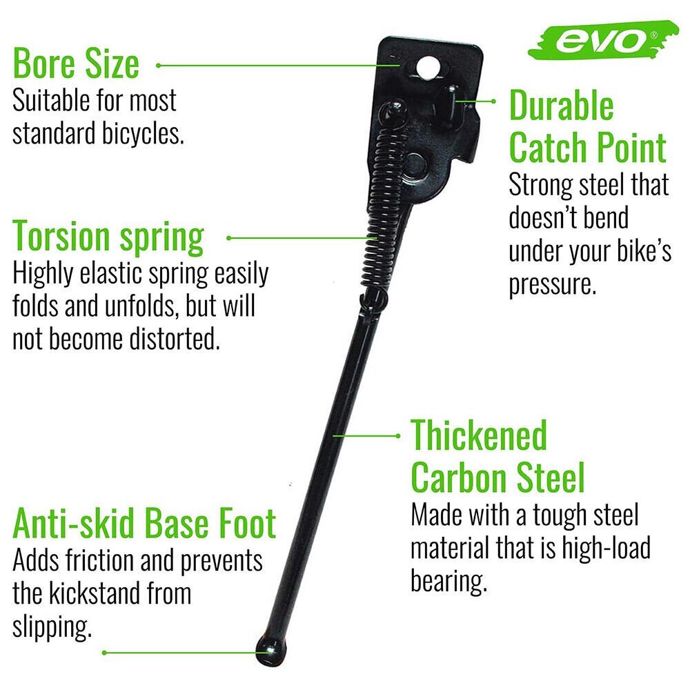 EVO Hardened Steel Axle Mount Adjustable Bicycle Kickstand for 20" Bikes, Black