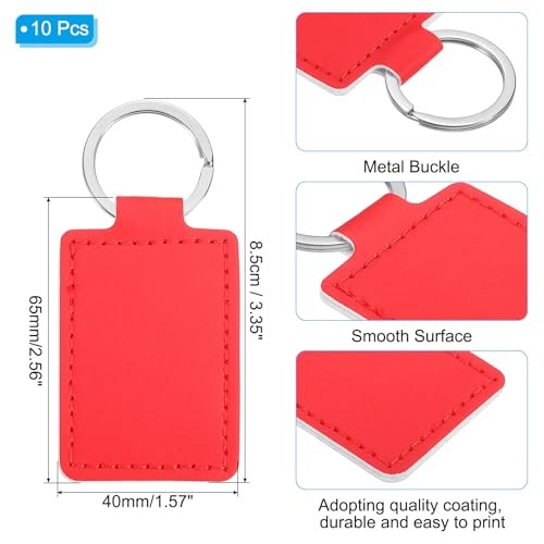 Sublimation Blank Keychains, Rectangle Leather Keychain Blanks Double Side Red