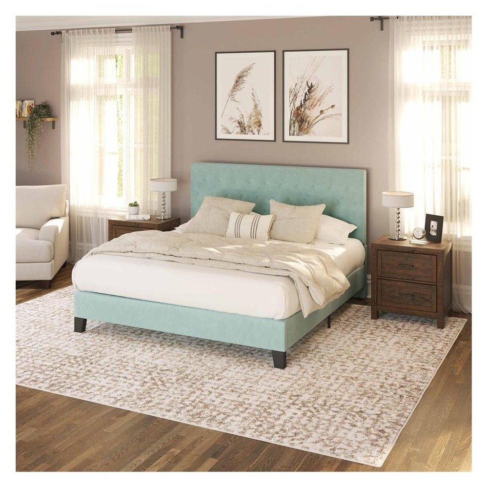 Complete Upholstered Full Bed; Turquoise; Luxurious; Button Tufts