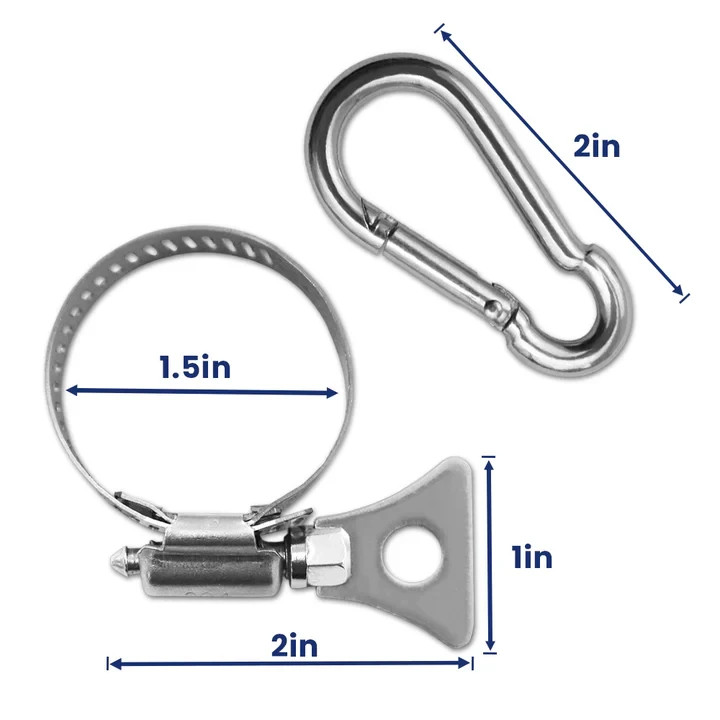 2pc Stainless Steel Adjustable Clamps with Carabiner Clips for Flag Pole Display