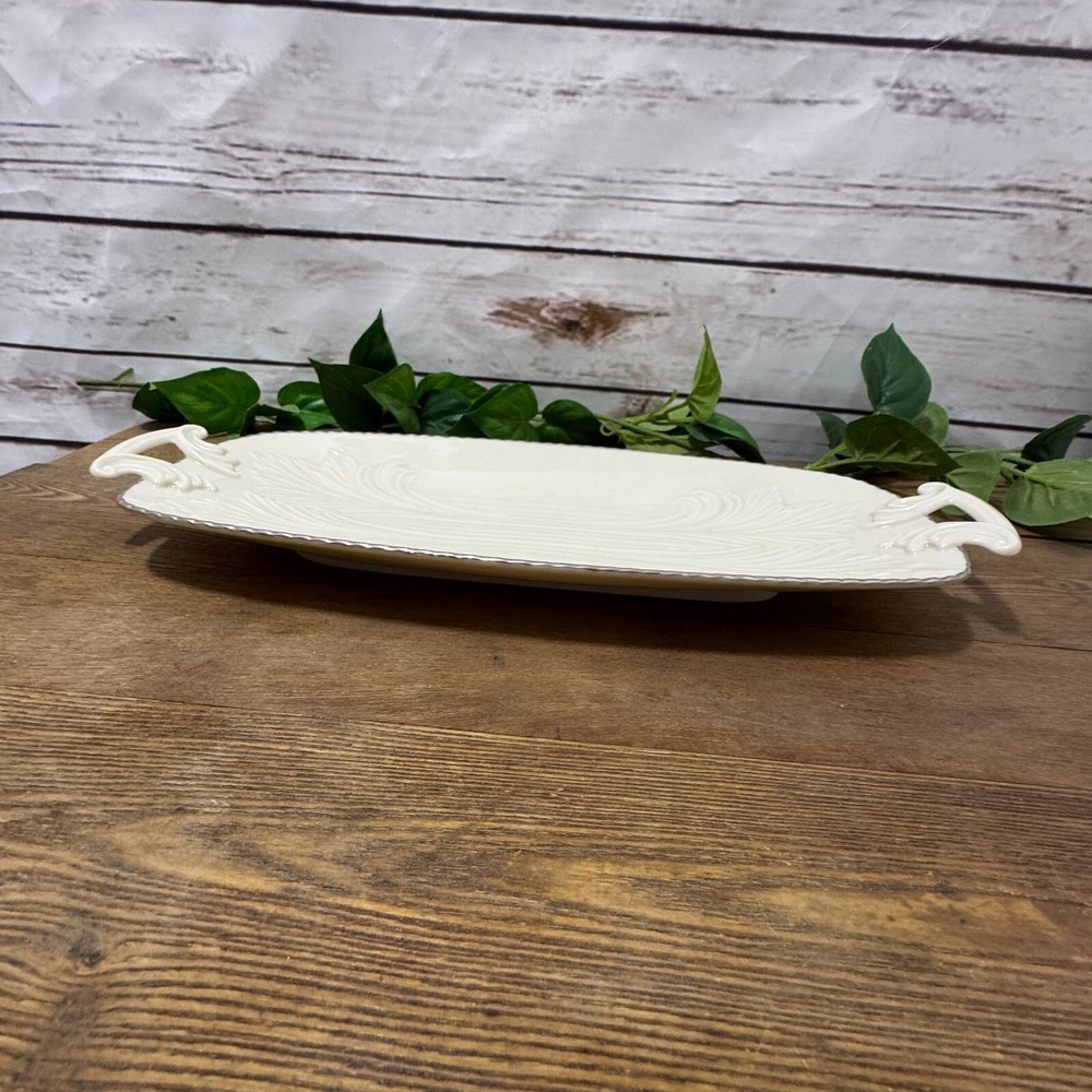 Lenox Ivory Rectangular Celery Asparagus Serving Tray Platter 13.5" Silver Trim