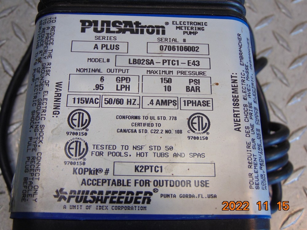 NEW PULSATRON LB02SA-PTC1-E43 METERING PUMP ONLY see description