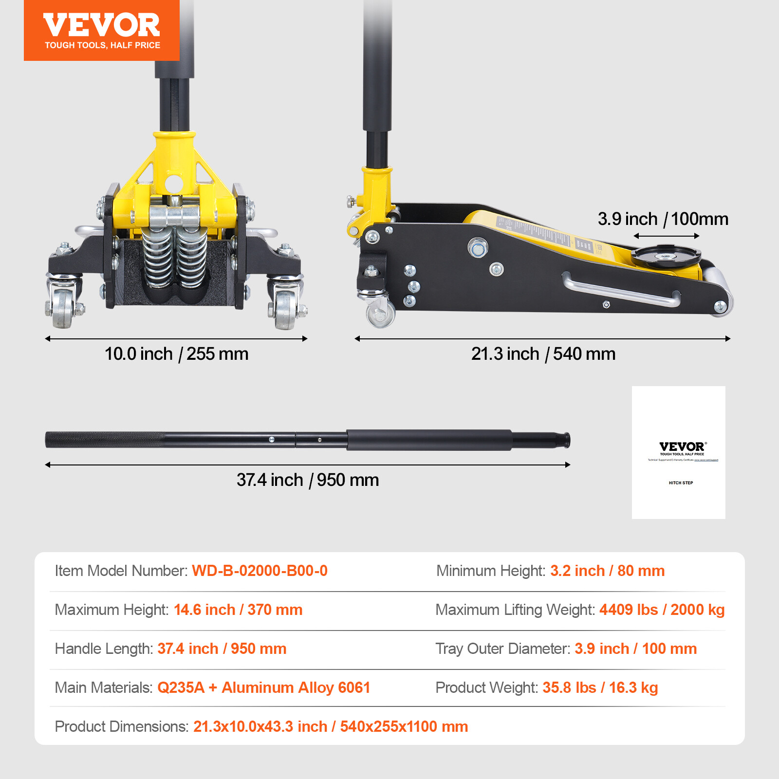 VEVOR Low Profile Floor Jack 2 Ton Aluminum Steel Car Floor Jack Dual Piston