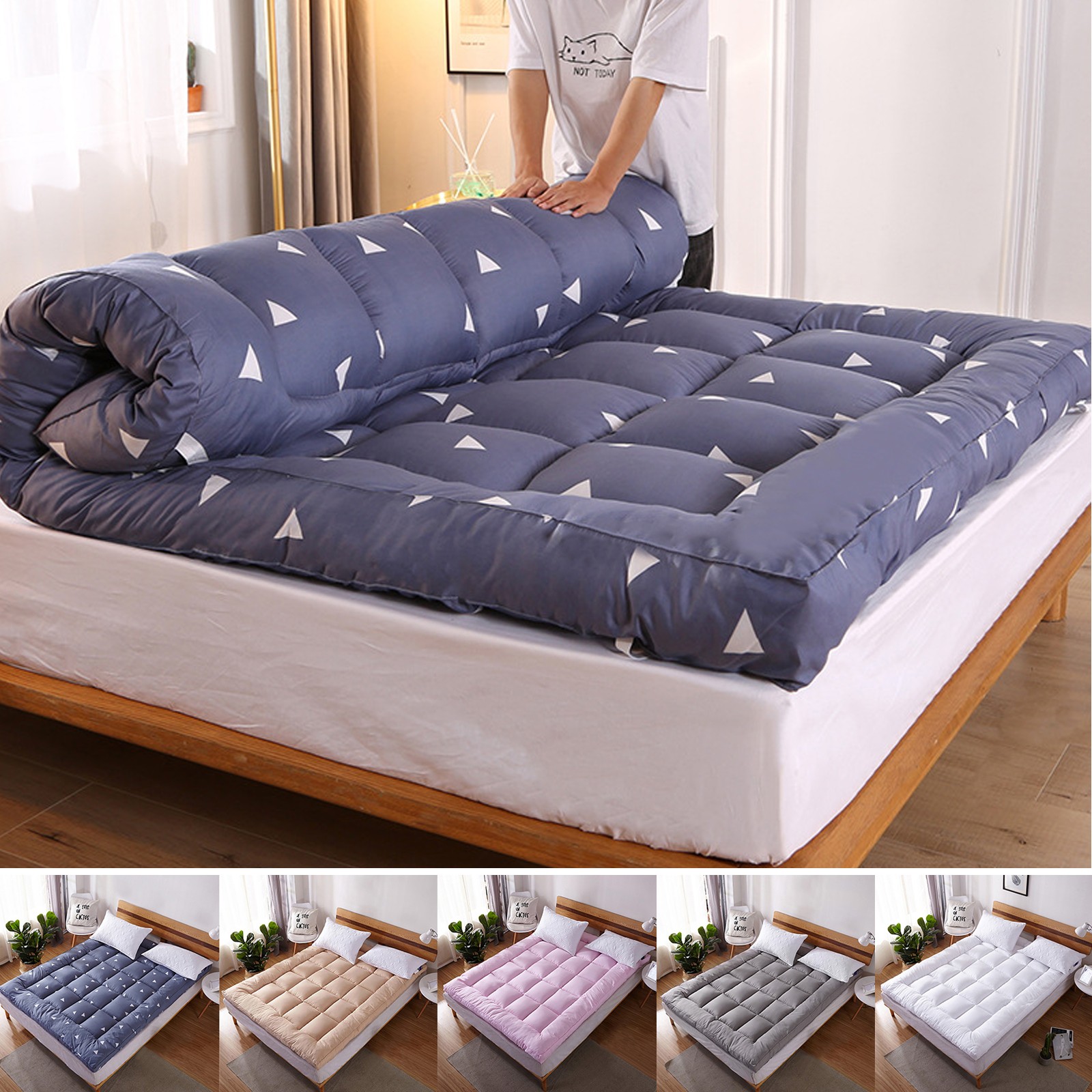 Quilted Mattress Pad Soft Cooling Mattress Topper Sleeping Pad Full/Queen/King