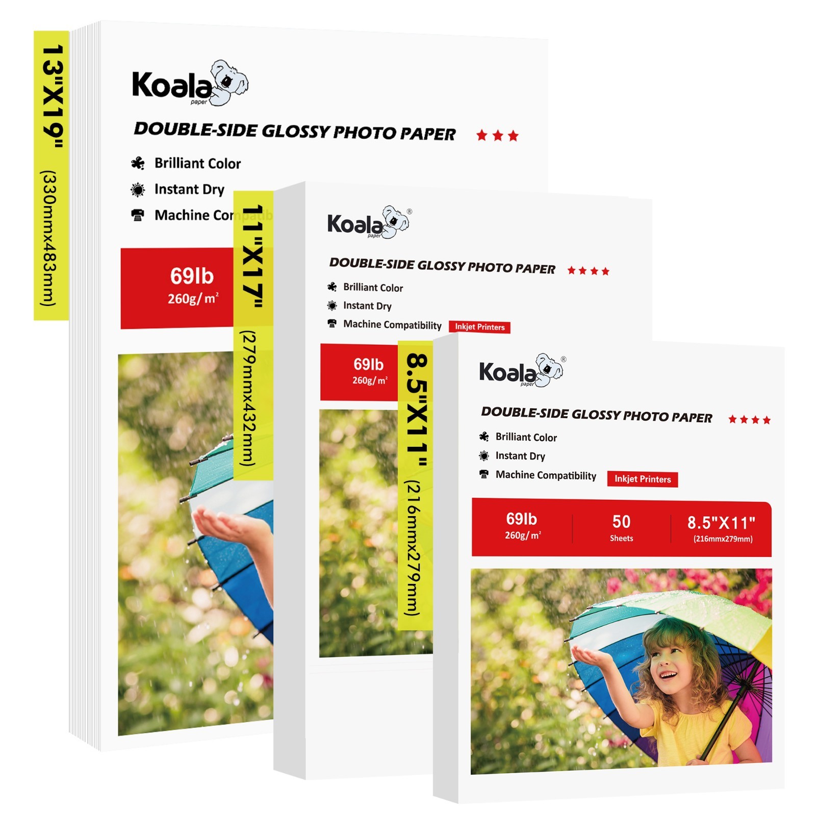 Lot Koala 69lb Double Sided Glossy Photo Paper 8.5x11 11x17 13x19 Inkjet Printer