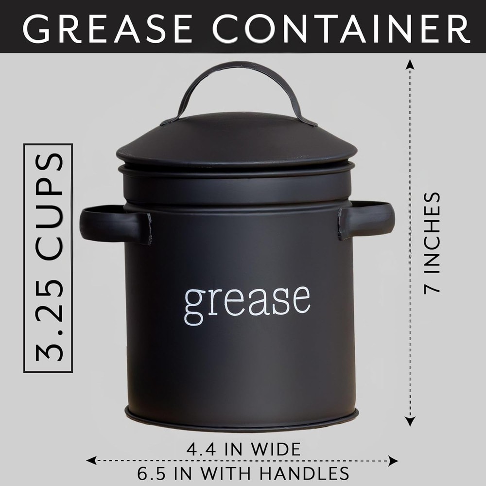 Practical Black Enamel Grease Container w/Strainer - Essential Kitchen Accessory