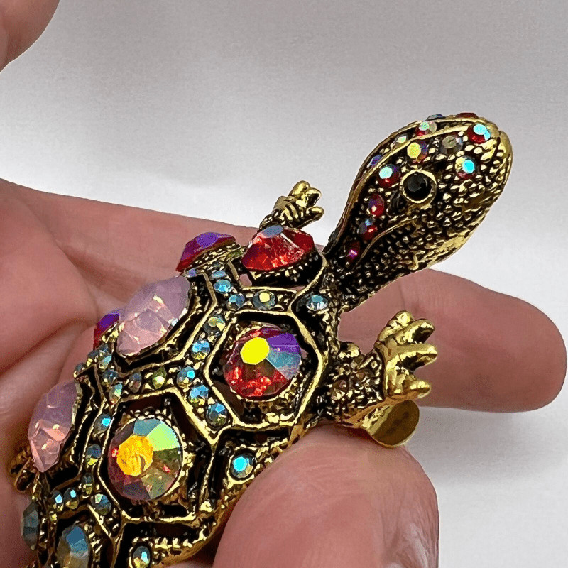 Elegant Women's Turtle Brooch Pin | Multi-Colored Rhinestone Accents
