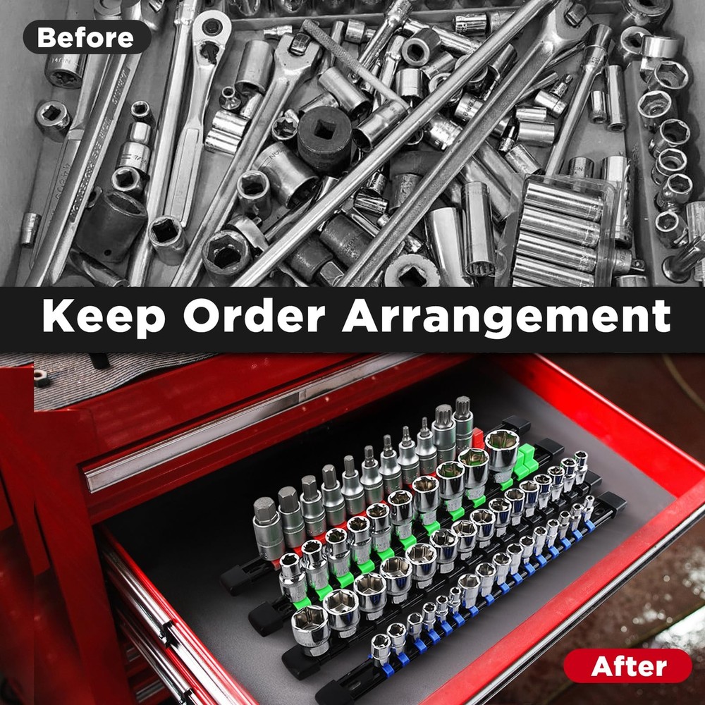 Socket Organizer, 1/4-Inch Drive Heavy Duty Socket Holder Kit ABS, Socket Rai...