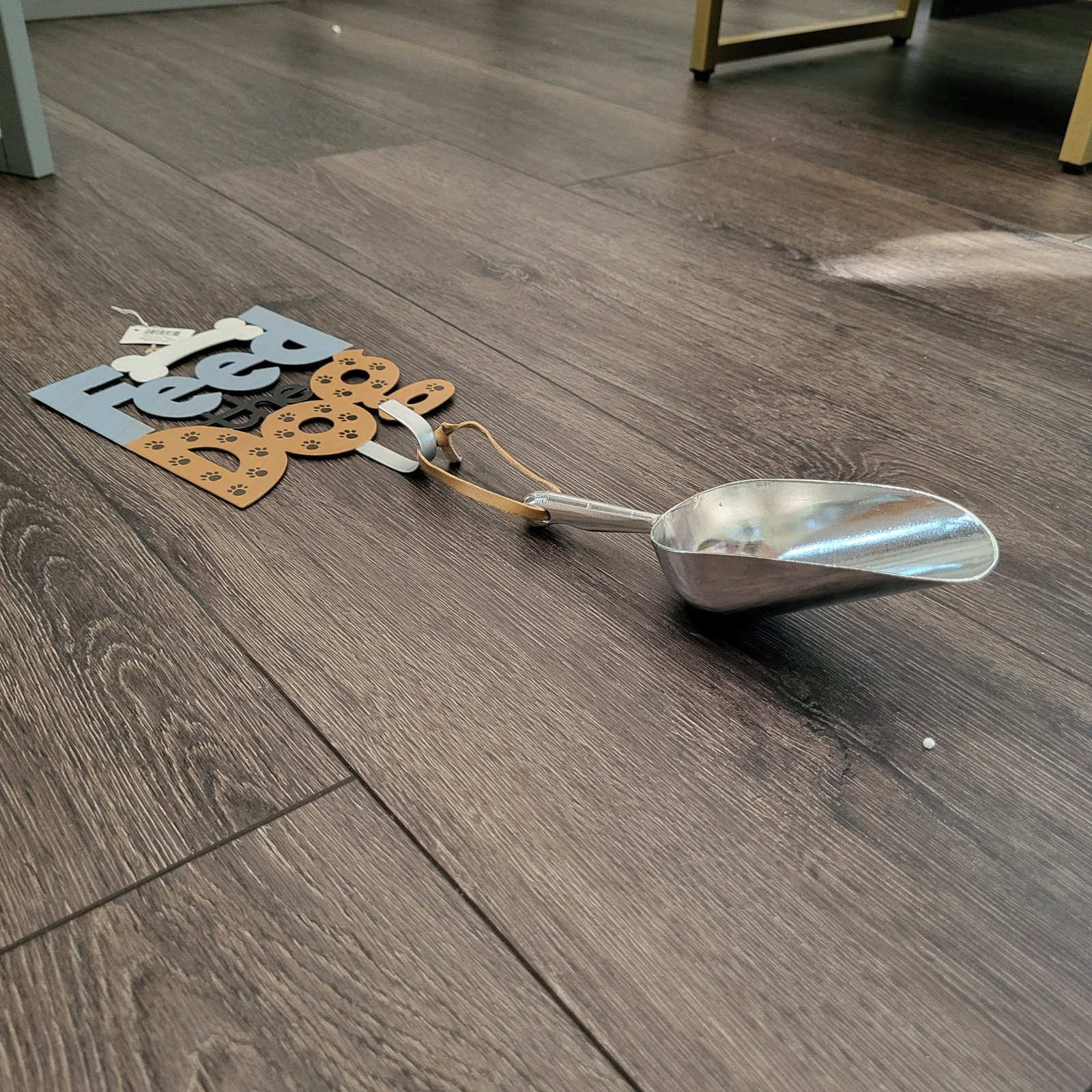 Dogs Metal Food Scoop with Hanging Decorative Reminder Plaque - Feed The Dog