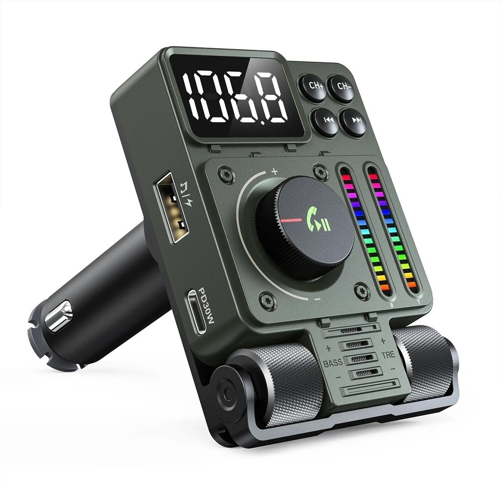 LENCENT Bluetooth 5.3 FM Transmitter for Car Adjustable Treble and Bass Sound