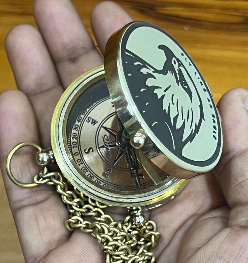 Brass Eagle Compass with Engraved & Chain