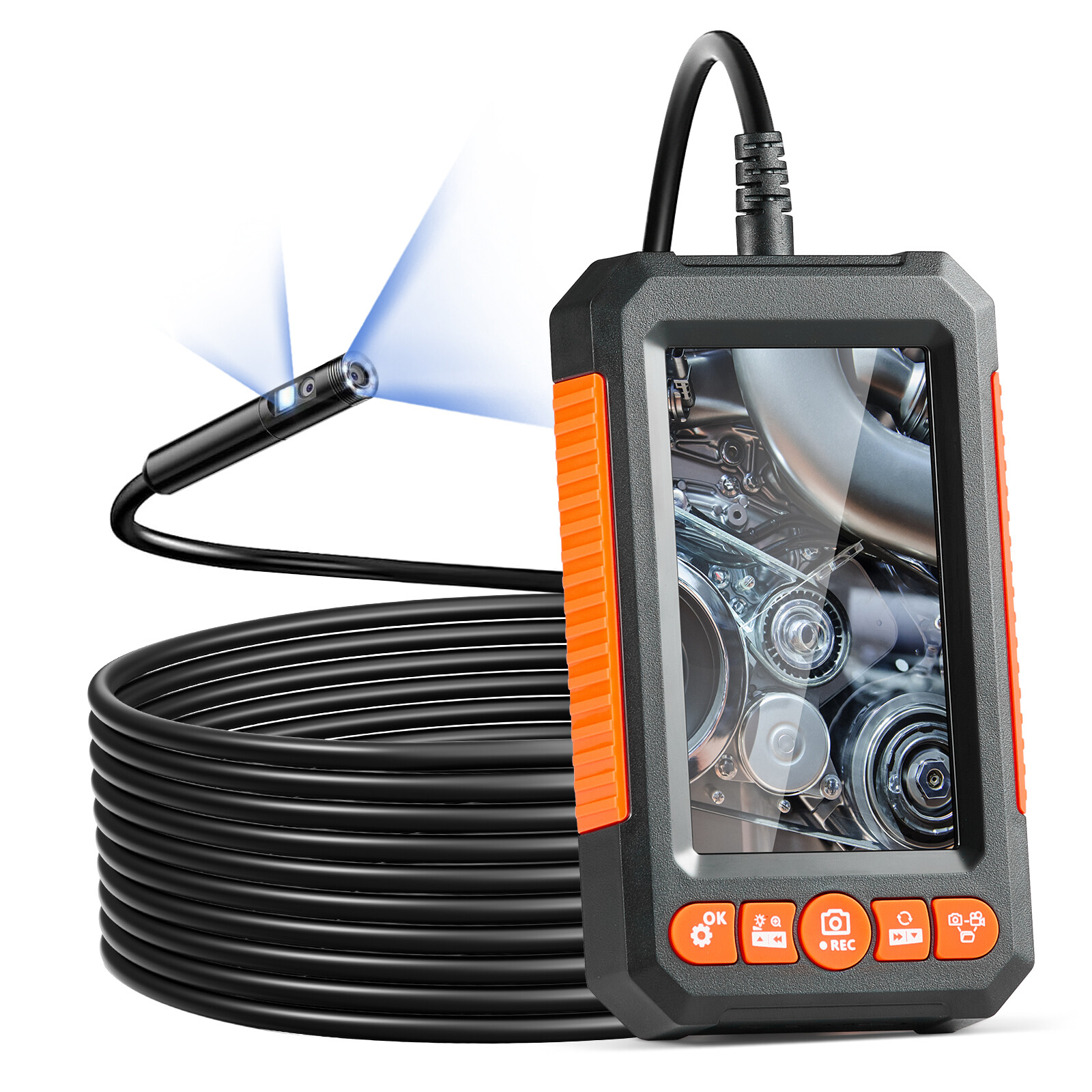 Uimos Endoscope Camera  Borescope 16.4FT Cable  4.3" Screen with Lights Dual Len
