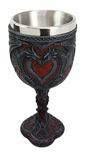Ebros Celtic Dual Dragon Romantic Heart Vial Of Blood Wine Goblet 7"H Chalice
