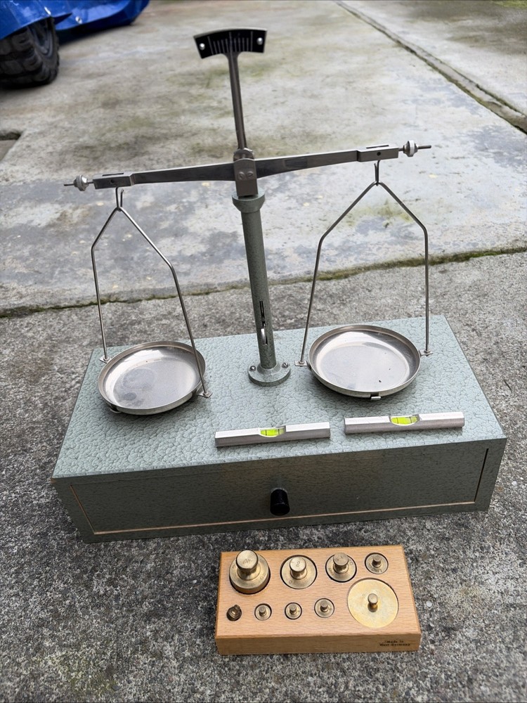 Vintage Equal Arm Scale & Weight Set, West Germany Complete