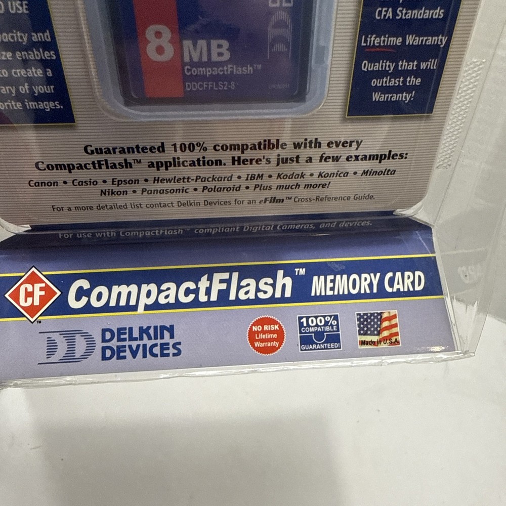 New Delkin 8 MB CompactFlash Card DDCFFLS2-8 + Digital Imaging Software Pack