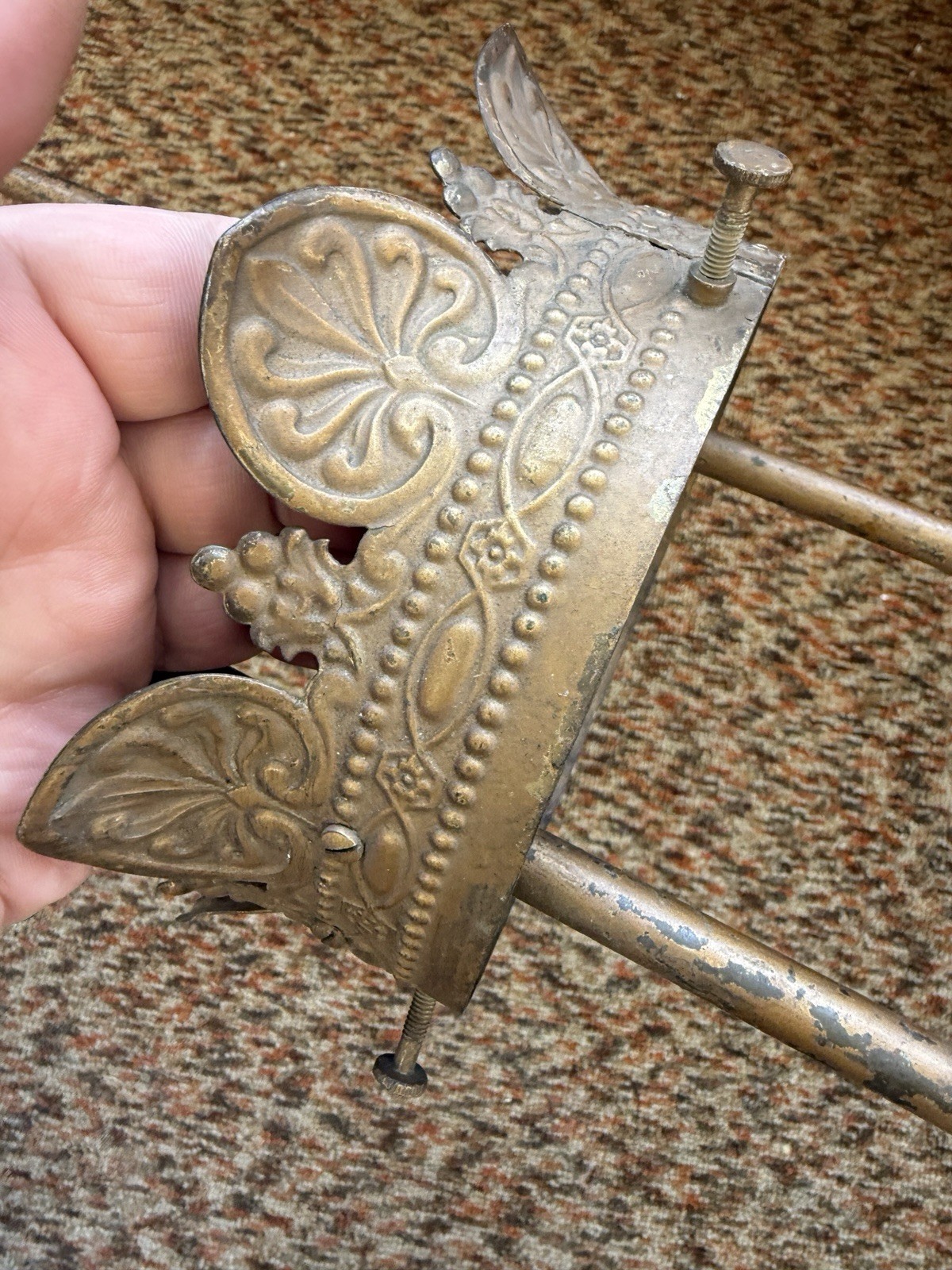 Antique Gas Pendant Hall Light Fixture Frame only to Restore Pressed Brass Crown