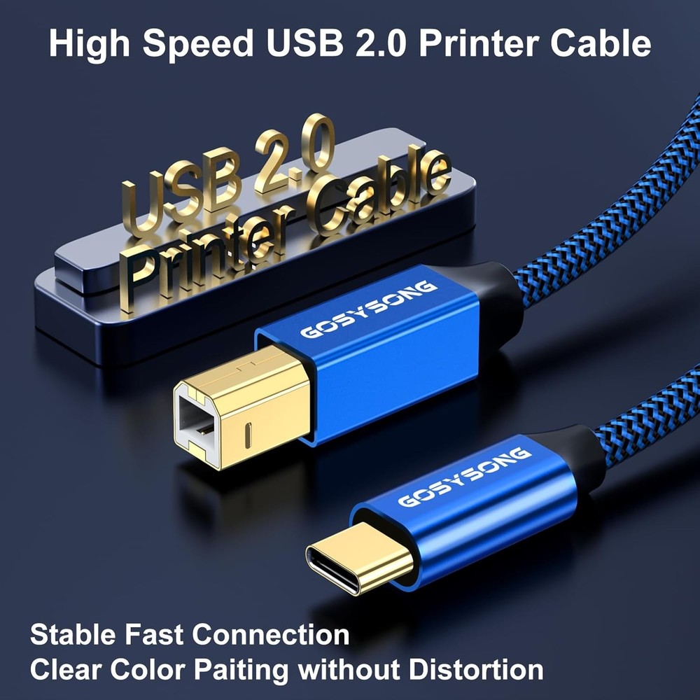 USB C Printer Cable 10ft, High Speed C to B Cord Blue