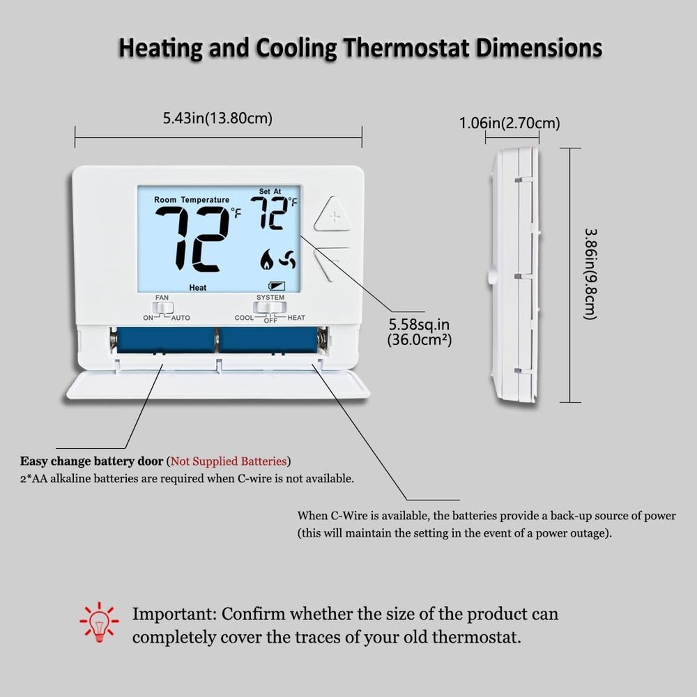 NonProgrammable Thermostat for Home,Single-Stage Systems,Digital Energy-Savin...