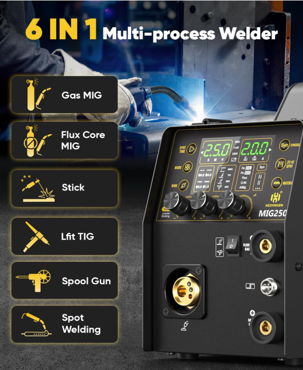 HZXVOGEN Aluminum MIG Welder Welding Machine 110/220V 250A 6in1 Dual Voltage USA