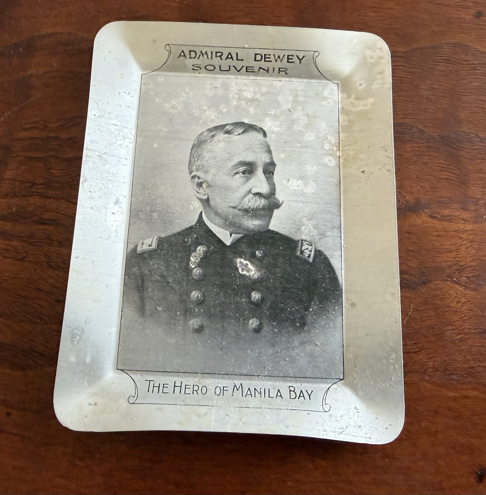 Antique Spanish-Am War Admiral Dewey Naval Souvenir Aluminum Tray Navy Naval USN