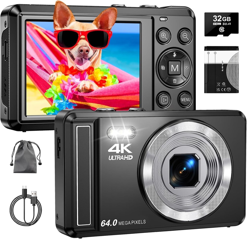Digital Camera 4K 64MP Digital Camera with 32G SD Card Autofocus Vlogging Camera