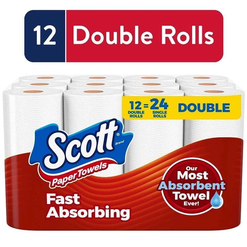 NEW Scott Paper Towels Bulk 24 Regular Rolls 12 Double Rolls White