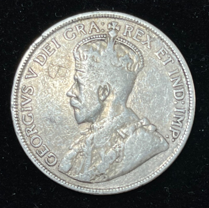 1919 Canada 50 Cents Silver Coin Graffiti "B"
