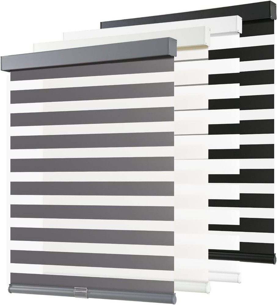 Cordless Zebra Blinds Windows Pull Down Roller Window Shades Dual Layer Light
