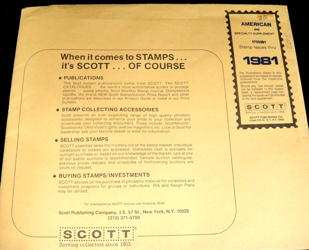 Scott 1981 American Stamp Album Supplement US & UN #41 Item 170S081