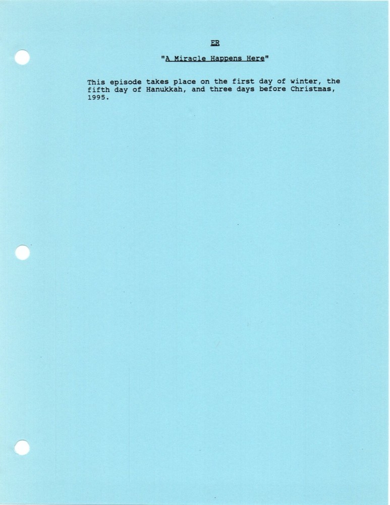 *ER - A MIRACLE HAPPENS HERE (1995) Revised First Draft Script DTD 10/29/95