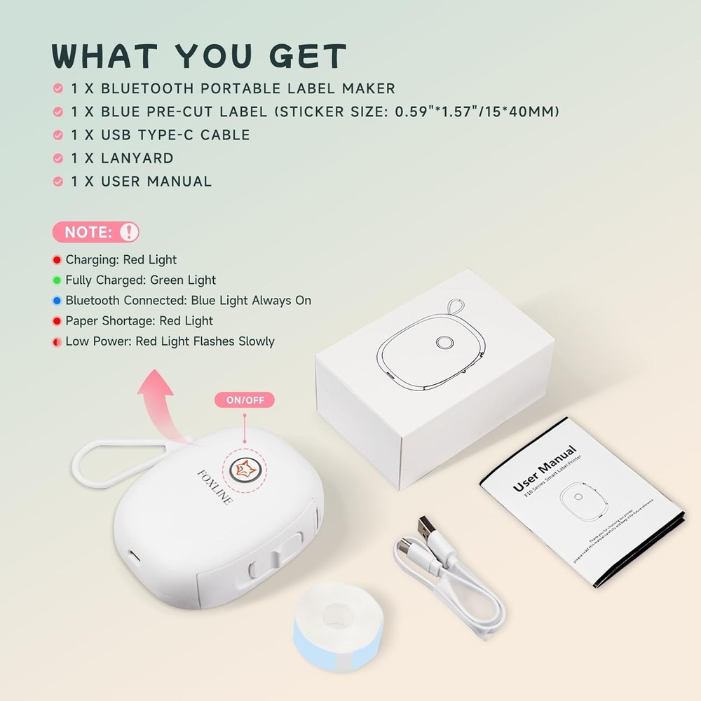 F10 Label Maker Machine Bluetooth Portable Thermal Mini Printer White