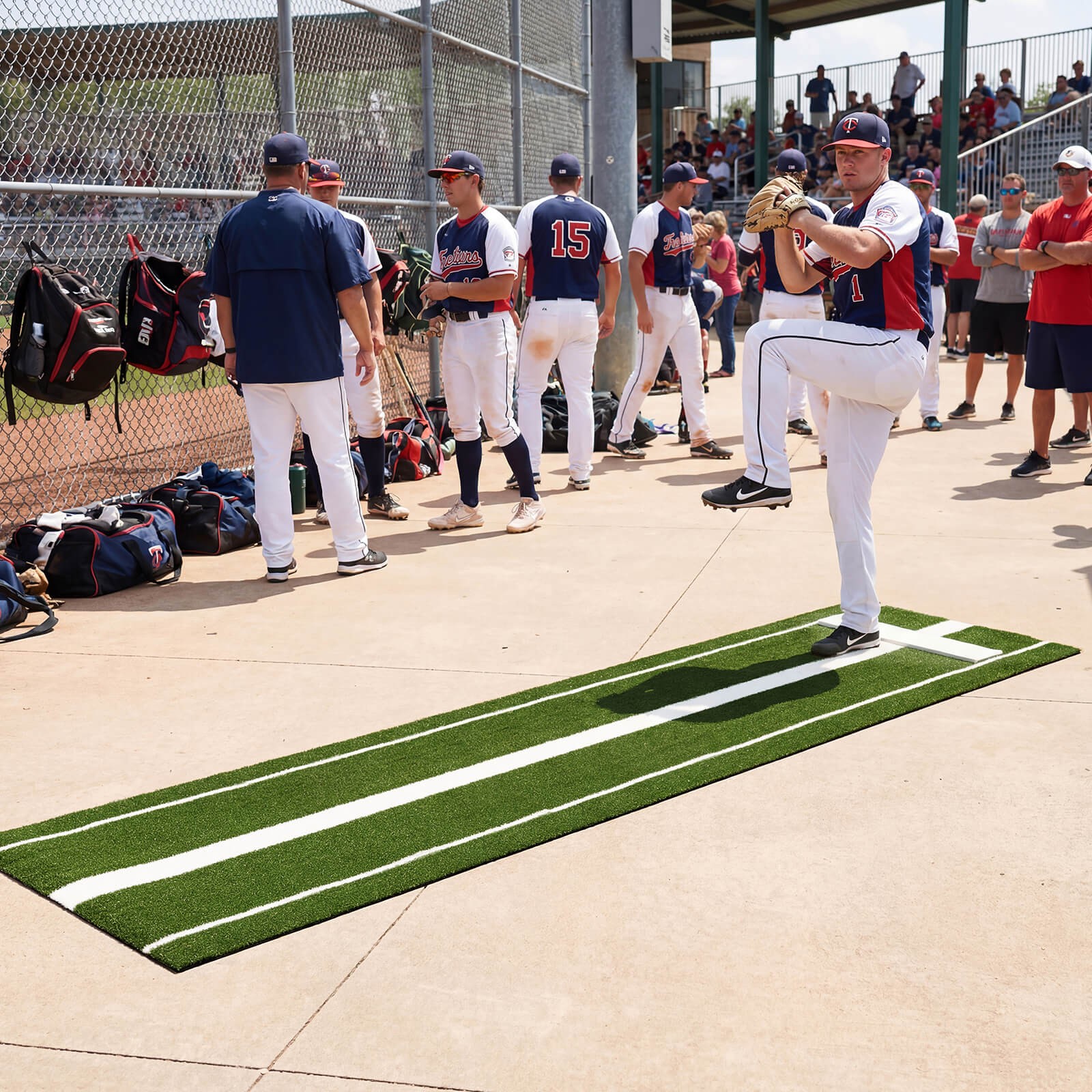 Softball Pitching Mat w/Pitching Mound, Anti-Fade Turf & Anti-Slip Foam Backing