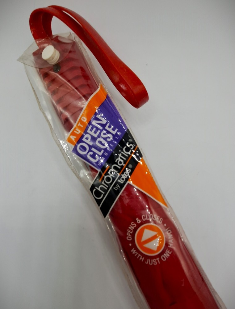 NEW Totes Chromatics Pushbutton Automatic Open Umbrella Style 0774K RED
